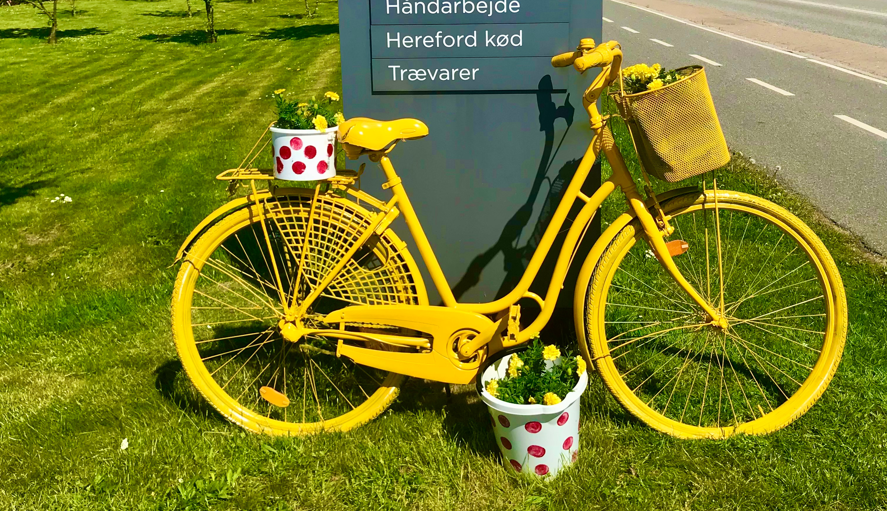 Gule balloner med teksten Nyborg på en blå himmel